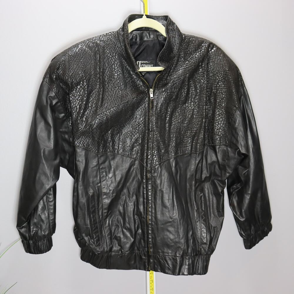Vintage Comint‎ Black Leather Jacket Made in Argentina Y2K Size S